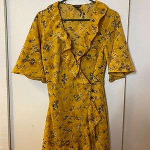Topshop Yellow Patterned Wrap Dress